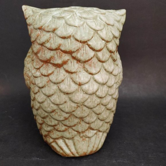 Bashful Owl Figure Ceramic Green w/ Brown Retro Whimsical Peek-A-Boo - Picture 4 of 9